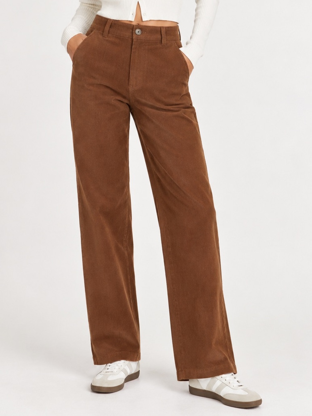 Aritzia Sunday Best Jaden Cognac Brown Corduroy High Waisted Pants Size 4 NWT